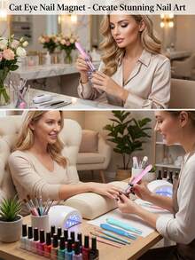 三合一美甲磁铁，时尚设计，多功能玻璃珠和猫眼指甲油凝胶，特制强力磁铁，超强磁性美甲工具，精致美甲工具，猫眼磁性美甲工具爱好者，女士美甲，心形美甲 - 彩色 - 查看 5