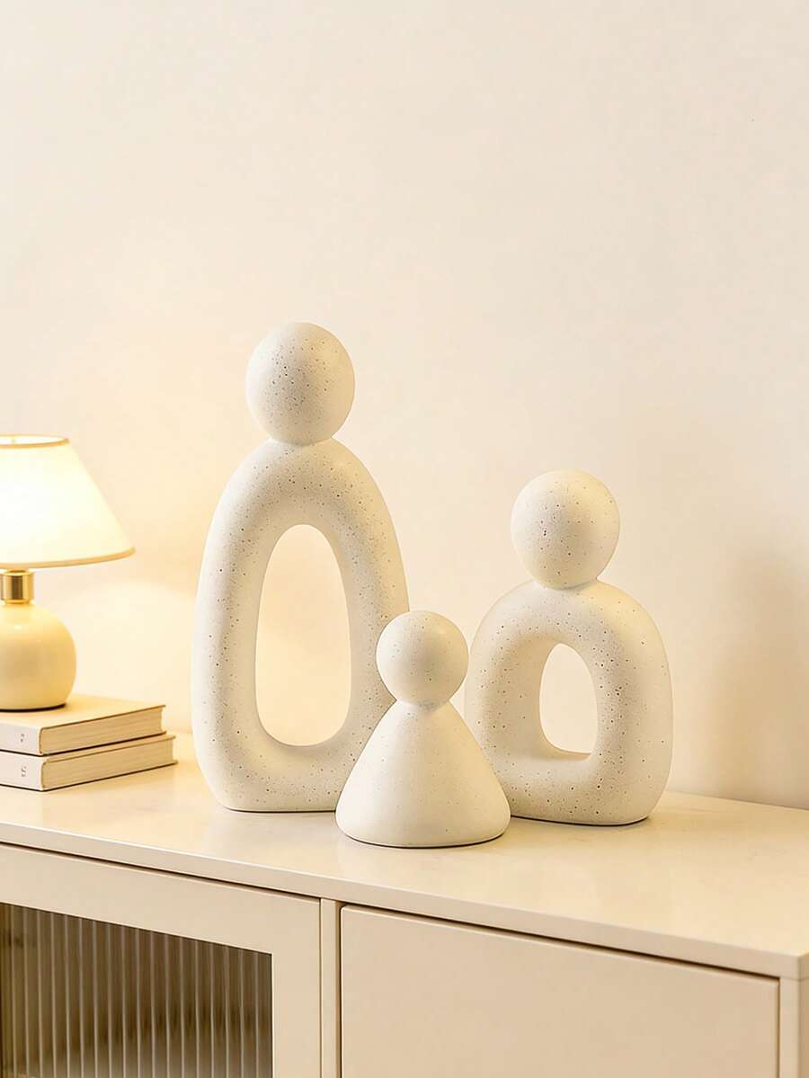 Elegant Speckled Resin Decor Statue – Contemporary Abstract Figure For Modern Home Decor, Great For Living Room Mantels, Bedroom Dressers, And Bathroom Vanities. This Minimalist White Sculpture Blends Seamlessly With Boho, Scandinavian, And Japandi Styles, Serving As A Chic Centerpiece For Shelves, Side Tables, And Office Bookshelves To Enhance Your Peaceful Living Environment. - A - View 1