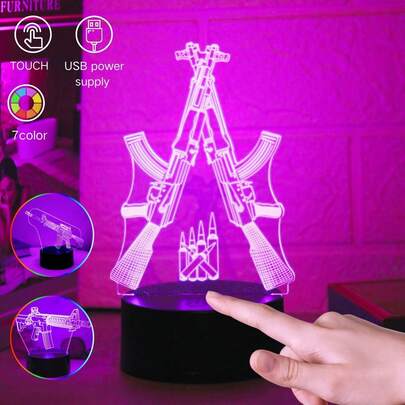 1pc Modern Creative Gun 3D Night Light, USB Powered Touch 7-Color Gradient, Unique Desktop LED Bedroom Decor Light, Acrylic 7-Color Night Light Suitable For Living Room, Bedroom, Room, Office And Other Spaces