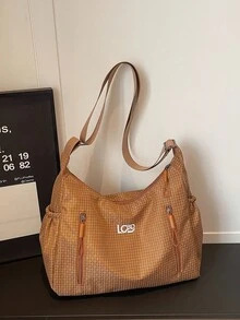 Women's Fabric Plaid Crescent Underarm Bag, Letter Embroidery Multi-Pocket Design Can Hold Water Bottle, Casual Sports Practical Shoulder Bag - Multicolor - View 10