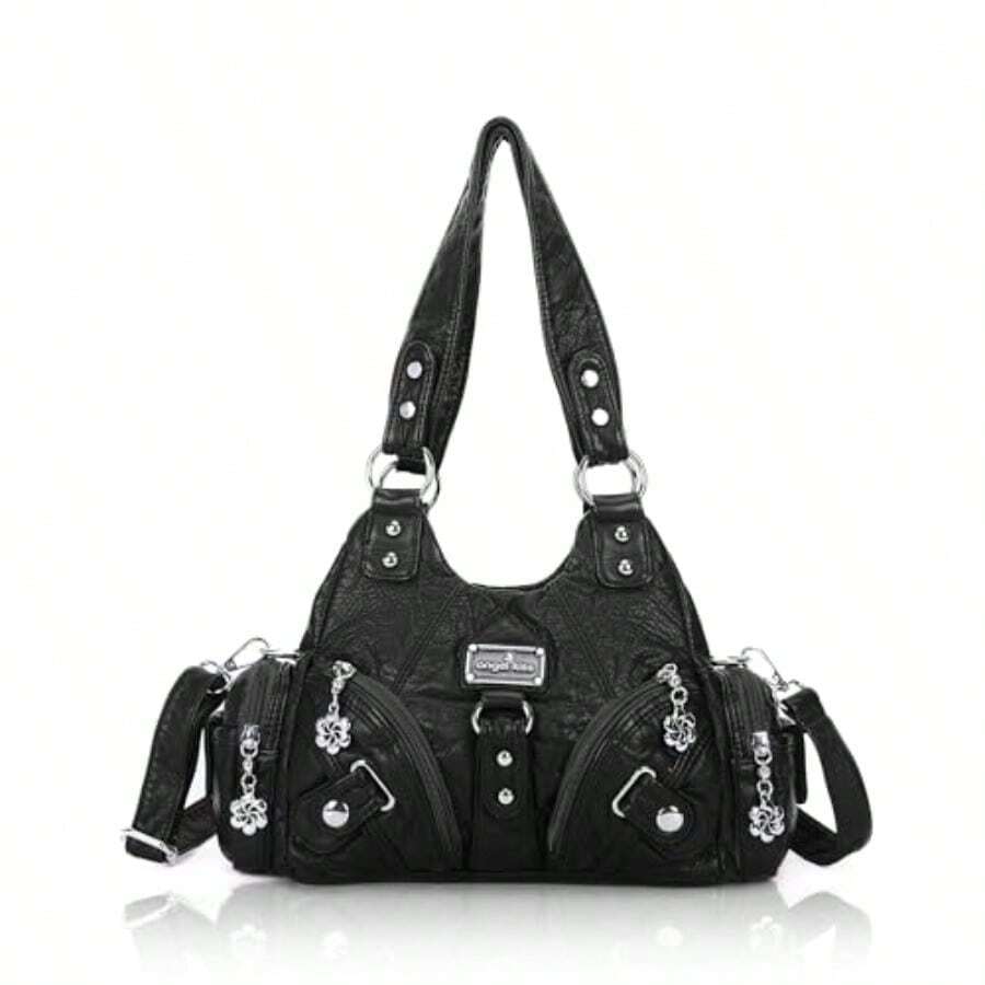 Angel Kiss Purses For Women Small Hobo Shoulder Bags Vagen Leather Multi-Pocket Tote Bag With Zipper - 黑色 - 查看 1