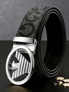 Cinturón de hebilla automática de aleación con diseño de pájaro en círculo para hombre, cinturón de alta calidad con diseño de letra G, regalo ideal para familiares y amigos - Multicolor - Ver 5