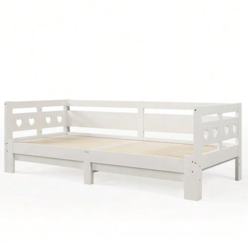 Daybed, Extendable Bed, Solid Pine, With Second Sleeping Option And Slatted Base, Heart-Shaped Bed, White - 90*200cm - View 1
