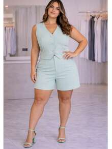 Tailored Suit, Charlotte Plus Size, Shorts + Vest - 薄荷綠 - 查看 1