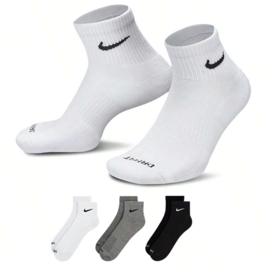Nike 3 Pack Dri-FIT Plus Quarter Socks SX6890-965 - White, Black, Gray - View 1