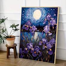 1幅2D DIY钻石画 - 月光下的紫色鸢尾花，湖畔夜景钻石刺绣，手工钻石装饰画，节日礼物佳品 - 查看 5