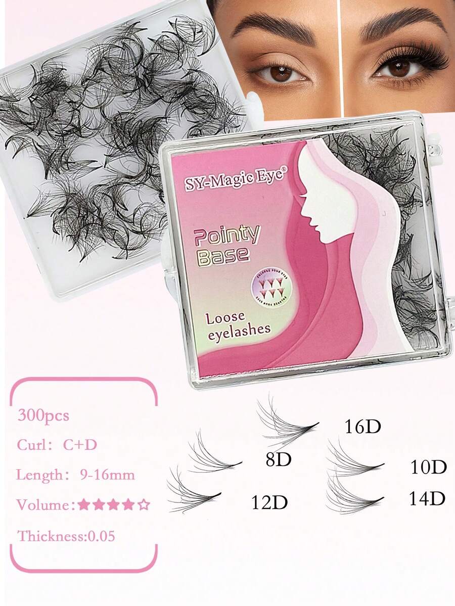 1 Box 300 Pcs Cluster False Eyelashes,8D 10D 12D 14D 16D,9-16mm / Mixed Lengths ,Curl C+D, Thickness 0.05mm,Double Layer, Three-Dimensional Effect, Cluster Eyelashes, Premade Fans Eyelash Extensions, Sharp Narrow Stem Premade Fans Eyelash Extension, Easy To Carry, Natural & Soft, Party And Travel, Beginner Friendly Salon Quality