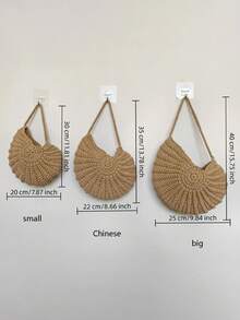 Crochet Shell Straw Bag With Pearl Chain, Bohemian Woven Crescent Handbag, Detachable Faux Pearl Strap Beach Bag For Summer, Ideal For Vacation, Wedding & Daily Outfits, Suitable For Women, Brides & Fashion Enthusiasts, Perfect For Spring Break, Beach Trips & Gifting, Versatile As Shoulder Bag, Clutch & Bridal Accessory - Multicolor - View 10