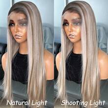 Kanekalon Futura Ombre Gold 13x6 Synthetic Lace Front Wig, 22 Inches Long Straight Hair, No Glue Needed, Kanekalon Material, Durable Synthetic Fiber, Free Parting, 150% Density, High Definition Transparent, Easy To Wear, Heat Resistant Fiber, Suitable For Women's Daily, Party, Vacation And Other Occasions - Blonde Ombre - View 7