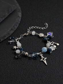 1 chiếc vòng tay mặt dây chuyền hình ngôi sao phong cách Punk, thuộc dòng Dark Sea, vòng tay đính hạt hình sao biển và nốt nhạc dành cho nữ. - Bạc - Xem 3