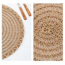 1/4/6/12pcs Bohemian Style Solid Color Woven Rope Round Placemats, Dining Table Decor, Home Party Tabletop Decoration - Khaki - View 8