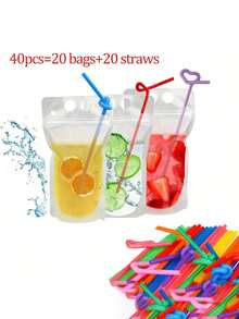40pcs/20pcs Beverage Bags With Straw Holes, Designed For Adult Alcoholic Beverages, Suitable For Chilling Drinks, Semi-Transparent Reusable Zippered Plastic Beverage Bags,Outdoor Beverage Packaging, Party Decorations, And Home Decor. - View 14