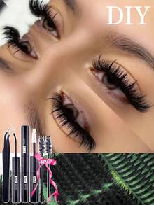 560片6款混合D卷度簇状假睫毛，大容量混合假睫毛+尖刺假睫毛+80D/100D/120D/160D蓬松单根假睫毛，可在家DIY浓密簇状假睫毛，自然轻盈，附赠化妆工具 - 彩色 - 查看 9