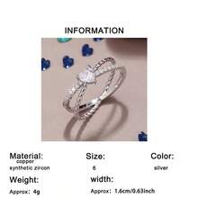 1枚时尚简约百搭心形锆石交叉设计戒指，完美适用于婚礼、订婚、情人节、生日等场合，是送给女性的理想礼物。 - 銀色 - 查看 10