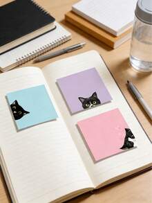 1/6 套可爱黑猫圆珠笔和便签纸套装，可伸缩按压式圆珠笔（黑色墨盒），自粘便签纸，办公、家庭和学校用品，教师和学生必备，生日和返校礼物 - 黑貓套裝 - 查看 8