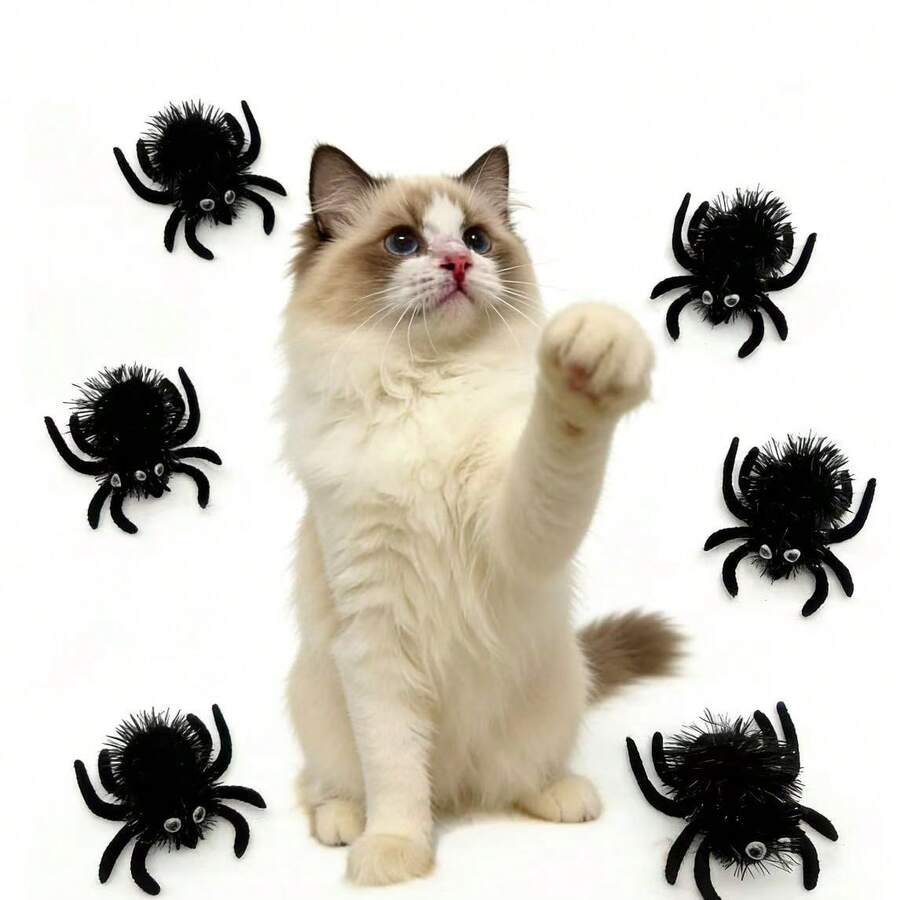 Mini Spider Cat Toy, Black Spider, Pique Cats' Curiosity, Entertain Cats, Self-Entertaining - View 1