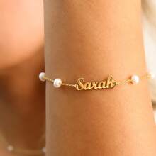 Personalized Name Gold Pearl Bracelet, Personalized Freshwater Pearl Bracelet, Exquisite Pearl Bracelet, Bridesmaid Gift - Multicolor - View 7