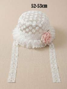 1pc White Lace Flower Girls Sun Hat, Breathable UV Protection Princess Style Embroidered Children Cap - 1PC - View 12