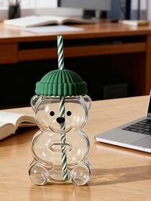 1/2/3/4/5/10 cái, 15CM*9CM/5.9IN*3.54IN, Cốc hút ống hình gấu dễ thương, Cốc hút ống gấu Teddy, Cốc gấu có nắp, Chất liệu nhựa, Phù hợp sử dụng hàng ngày và đi ra ngoài, Có thể chứa nước trái cây, đồ uống lạnh, sữa, cà phê - màu xanh lá - Xem 4