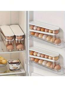 Automatic Double-Layer Egg Holder, Keeps Eggs Fresh, Sliding Container Holds 12-14 Eggs - Hinged Design, Plastic Material, No Food Contact - Refrigerator Organizer, Kitchen Egg Tray - Multicolor - View 3