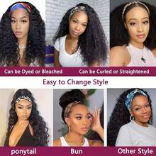 Headband Wig Deep Wave 16 Inch Glueless None Lace Front Deep Curly Wig Brazilian Hair Wear And Go Wigs For Women 200% Density Machine Made Put On & Go Black Headband Half Wigs Blended Human Hair Natural Color No Glue Throw On & Go Wig 10-34 Inch - Natural Black - View 8