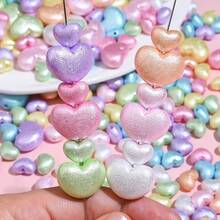 20/50pcs 10/16mm Acrylic Macaron Color Heart Shaped Spacer Beads, Unique Crinkle Leather Design, Suitable For Jewelry Making Bracelets Necklaces Earrings DIY Beads, Pen Chain Belt Handicrafts - Random Color - View 2