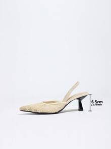 女士米色蕾丝花卉刺绣尖头踝带细高跟凉鞋 - 杏色 - 查看 4