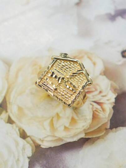 خاتم على شكل منزل بطراز الهيب هوب، مناسب للاستخدام اليومي للرجال/الحفلات/المناسبات، إكسسوار أنيق، أفضل هدية لعيد الميلاد/هالوين/عيد الفصح للحبيب/الأب