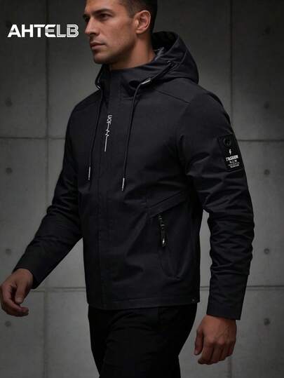  AHTELB Men's Solid Color Hooded Jacket, Soft & Comfortable, Suitable For Casual Daily Wear, Spring/Autumn