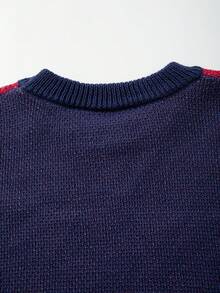 Men's Colorblock Striped Five-Pointed Star Fringe Casual Gothic Streetwear Ribbed Crew Neck Short Sleeve Knit Top, Blue Sweater, Spring/Summer - Blue - View 9