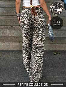 Women's Leopard Print Pocket Wide Leg Loose Casual Jeans, American Style Leopard Print Flared Wide Leg Pants, New Autumn Fashionable Slim Straight Loose Casual Trousers - Multicolor - View 2