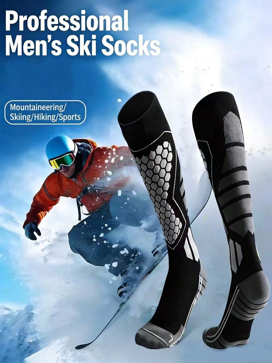 1 Pair Of Ski Socks For Men And Women, Pressure Calf Socks, Professional Cycling, Mountaineering, Running, Hiking, Compression Stockings - Multicolor - View 1