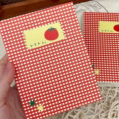 1pc Tomato Plaid Notebook, Minimalist Ins Style Thick Blank Pages Journal, Student Diary