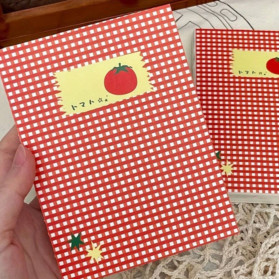 1pc Tomato Plaid Notebook, Minimalist Ins Style Thick Blank Pages Journal, Student Diary - one-size - View 1