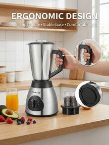 SOKANY Bộ máy xay sinh tố cá nhân Bullet 1 món, bao gồm 1 đế máy, 2 lưỡi dao, 2 cốc, 1 ly, 1 cốc du lịch có nắp vòi, 2 vòng đệm miệng cốc, 2 nắp bền chắc, chức năng xay nhuyễn để nghiền, trộn, xay sinh tố và làm đá bào. - Phích cắm loại C của EU (220-240V) - Xem 9