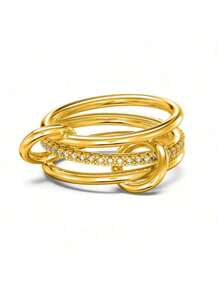 Fashionable Layerable Rings, Silver Tone Triple Linked Design With Delicate Cubic Zirconia, Jewelry Gift For Women - Multicolor - View 22