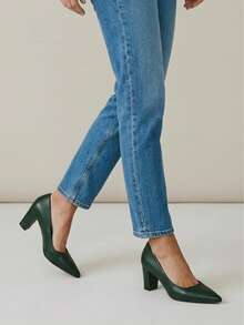 Solid Color Commuter Business PU Leather High Heels, Suitable For Holidays, Parties, Office - Green - View 2
