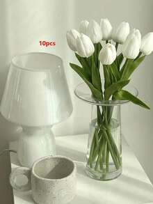 10支仿真郁金香，触感逼真，家居装饰花卉，婚礼花束装饰，母亲节礼物 - 彩色 - 查看 10