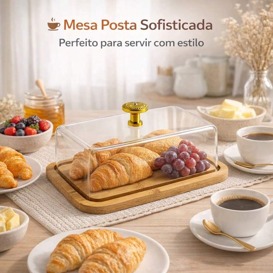 Porta Queijo Queijeira de Madeira com Tampa Acrílica Porta Frios Manteigueira com Grande Capacidade - Visão 1