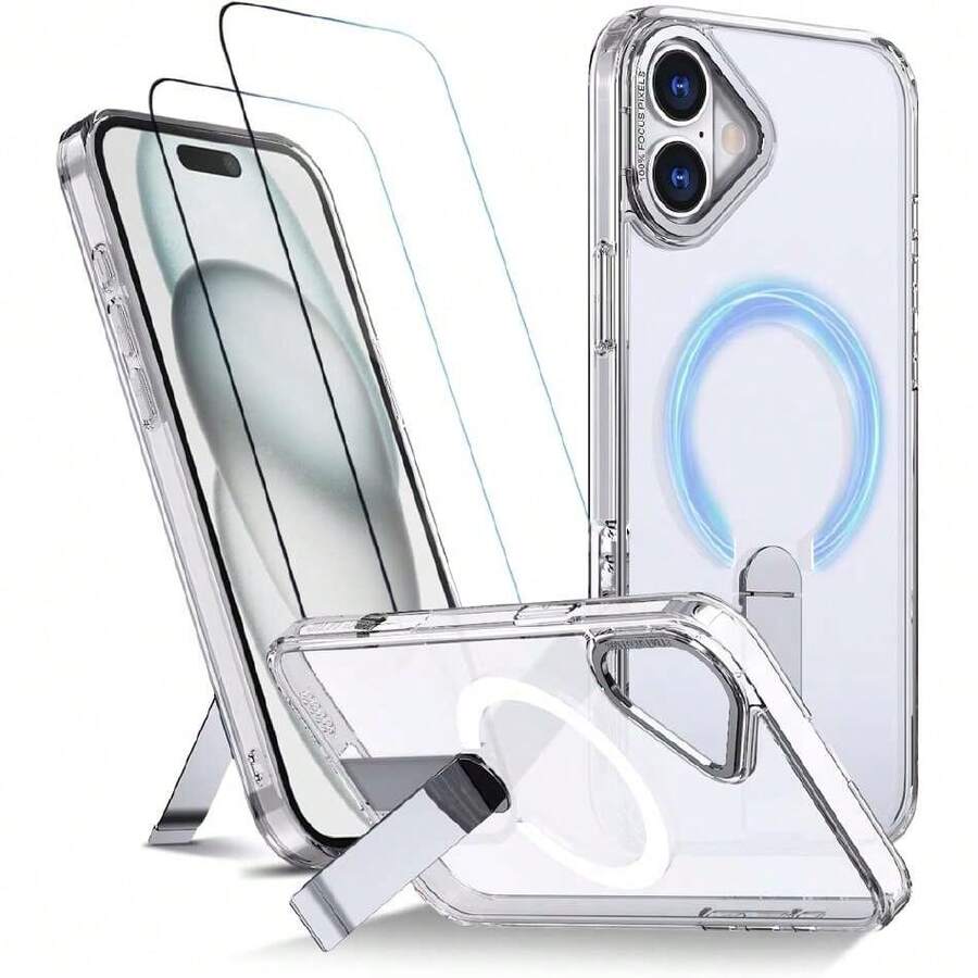 Funda para iPhone 16 Plus Case MagSafe 6,7 Pulgadas Incluye Dos Protectores de Pantalla Funda Protectora a Prueba de caídas con Soporte Ajustable,43354772 - Oro rosa - Ver 1