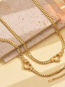 RAYQUEEN 1 chiếc dây chuyền hình trái tim bằng thép titan không phai màu, mạ vàng 18K, thích hợp cho phụ nữ đeo hàng ngày. - Vàng - Xem 7