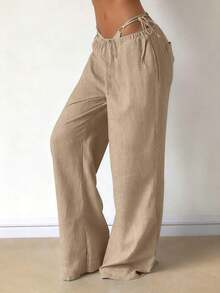 Women's Casual Comfortable Versatile Linen Loose Flowy Wide Leg Pants Spring - 杏色 - 查看 4