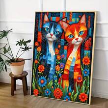 1幅2D DIY钻石画双猫图案，全钻钻石艺术品，适用于客厅或卧室装饰，现代简约动物钻石刺绣工艺品，完美的节日礼物 - 查看 5