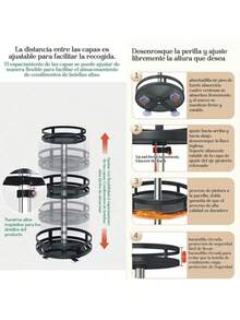 Especiero giratorio, plato giratorio Lazy Susan de varias capas, gira 360 grados, estantes ajustables, doble capa y un diseño giratorio que lo convierten en el especiero perfecto - Negro - Ver 3