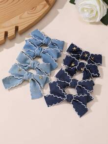 2pcs/8pcs Women Flower, Star, Pentagram, Denim, Bow Hair Clips Set, Suitable For Daily Decoration - Multicolor - View 1