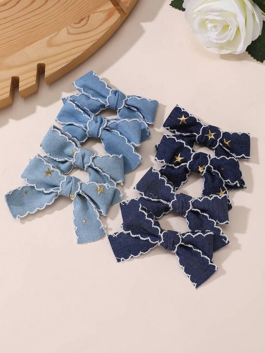 2pcs/8pcs Women Flower, Star, Pentagram, Denim, Bow Hair Clips Set, Suitable For Daily Decoration - Multicolor - View 1