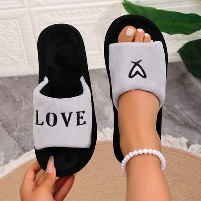 爱心图案休闲布艺拖鞋，舒适居家穿着，春夏款