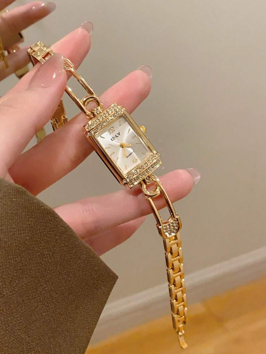 1件女士优雅金色方形手表,小巧耐用,时尚百搭,是女士日常及特殊场合的迷人礼物。 - 金色 - 查看 1