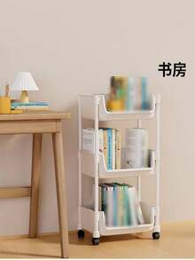 1pc Open-Shelf Storage Cart, Multi-Layer Floor Standing Rack For Home Living Room, Snacks, Backpacks, Large Capacity Storage For Household Items, Cosmetics, Kitchen Vegetables, Student Dorm, Bathroom Supplies - White - View 5