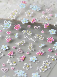 2 Sheets 5D Colorful Flower Nail Stickers, Butterfly & Rose Design, Spring/Summer Nail Art Decals, Slider Embossed Nail Decorations, DIY Nail Supplies - Multicolor - View 6